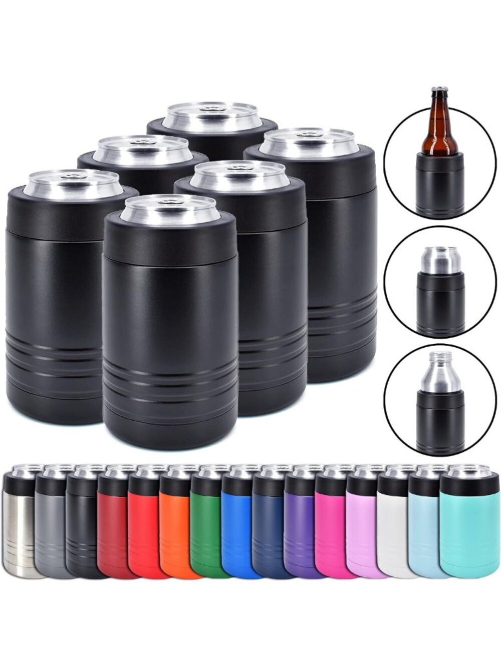 Versatile 4-in-1 Can Cooler Set - 12 oz, Black, Insulated, Perfect for Parties